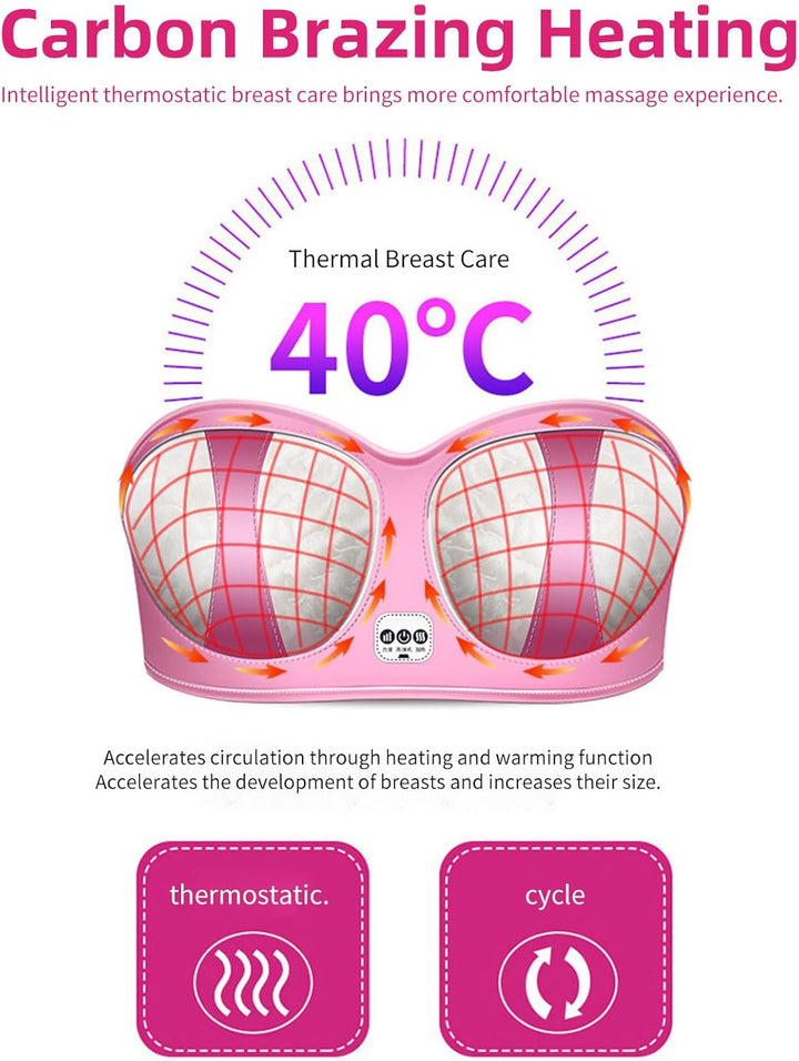 Electric Breast Massagers, Breast Enhancer Massager Bra, USB Wireless Bust Lift Massager, Portable Breast Enlargement with Hot Compress & 3 Gear Massage for Shaping Chest Anti-Sagging (Purple)