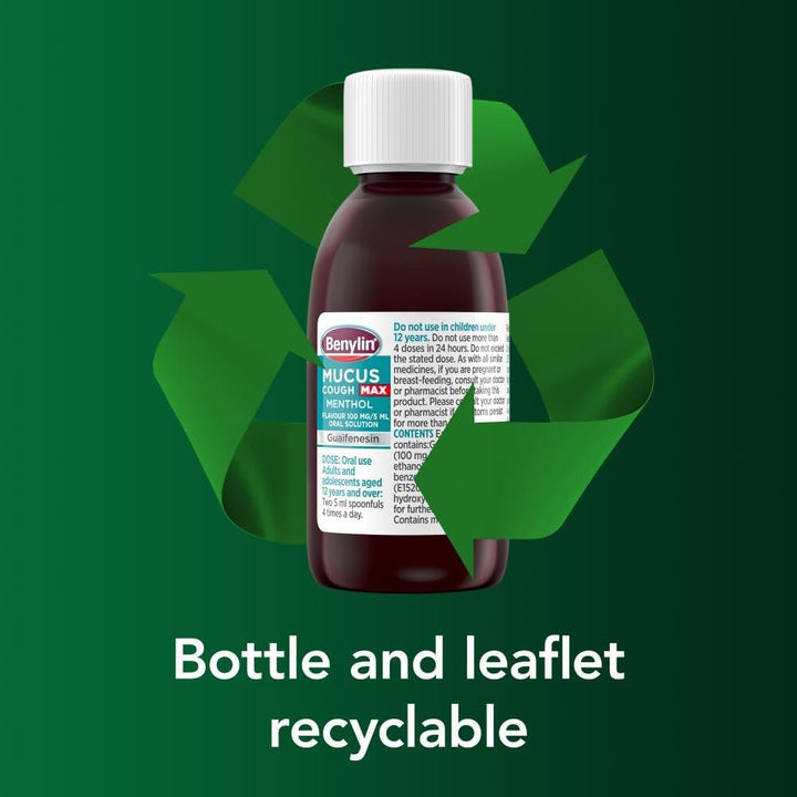 Mucus Cough Max Menthol Flavour, Helps to Clear Chest Mucus from Day 1, Cough Medicine for Adults, 100 Mg/5 Ml Oral Solution, 150 Ml