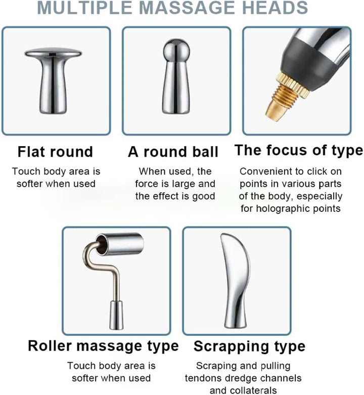 Hand Massager Electronic Acupuncture Pen 9 Gears USB Rechargeable Acupuncture Pen for Pain Relief Vibrating Pen with 5 Massage Heads for Pain Gone Relief