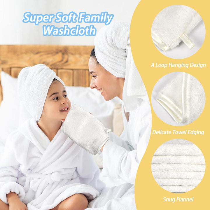 6 Pack Flannel Face Cloths Face Body Wash Cloth, Super Absorbent & Soft Facial Mitts, Reusable Makeup Remover Wash Gloves Bath Mitt, White Towel Small Hand Towels-13X20Cm