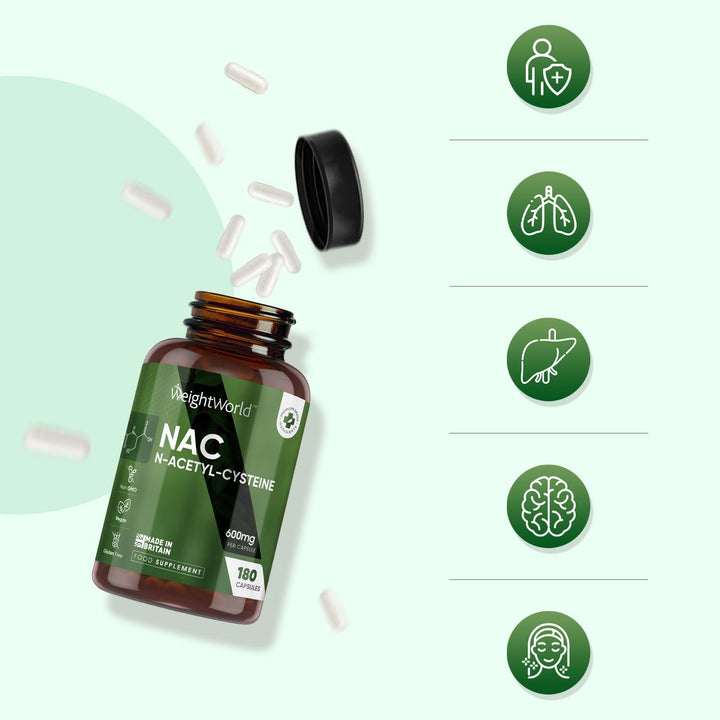 NAC N-Acetyl-Cysteine 600Mg - 180 Capsules (6 Months Supply) - 1 per Day - Vegan & Gluten-Free NAC Supplement - Precursor to Glutathione - N-Acetyl-Cysteine Nutritional Supplements - Made in the UK