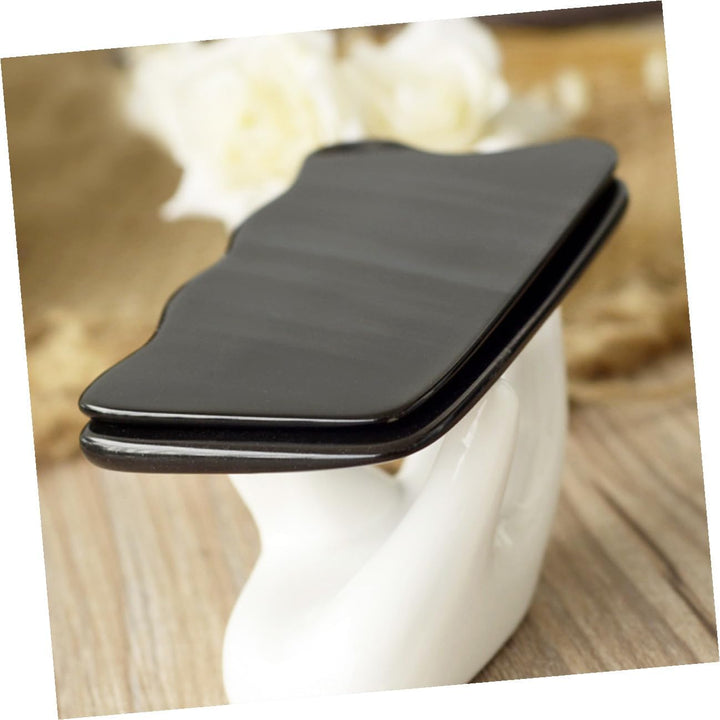 Natural Horn Gua Sha Scraping Board Massager for Face Neck Back Smooth Cattle Horn Massage Tool for Skin Comfort and Muscle Relief Easy to Hold Black Wave-Shape Scrapping Plate