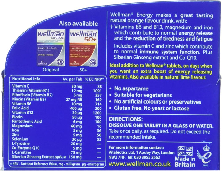 Energy Orange - 10 Dissolving, Multivitamins Effervescent Tablets for Man, Natural Orange Flavour, by