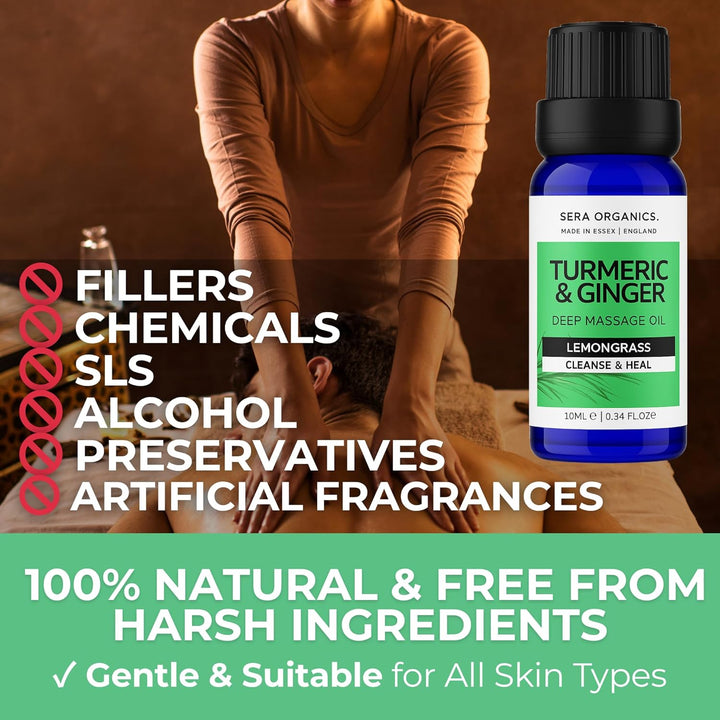 Turmeric Massage Oil with Lemongrass – Natural Relief for Joint Pain, Muscle Fatigue & Lymphatic Drainage │ Anti-Inflammatory Deep Tissue Oil for Circulation Support – 10Ml by