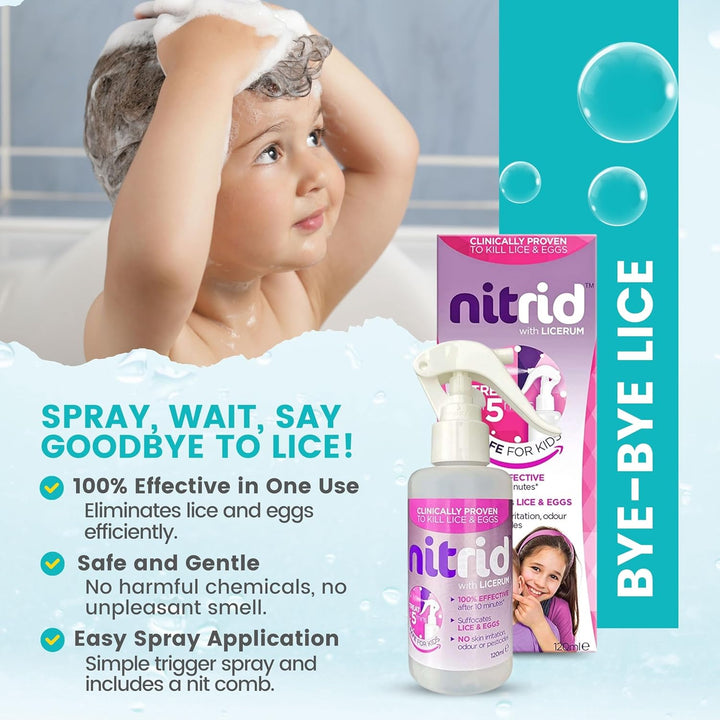 Head Lice Treatment Kit with 1 X Nitrid Headlice Treatment Spray 120Ml, 1 X Vosene 3-In-1 Lice Shampoo, 1 X Dr J'S Head Lice Defence Spray Bundle with 2 X  Nit Combs