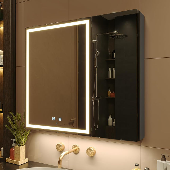 50 X 70 Cm LED Lighted Bathroom Medicine Cabinet with Mirror, Defogger, Dimmer, 3 Color Light Makeup Mirror, Easy to Install, Wall Mounted Medicine Cabinet without Socket & Usbs