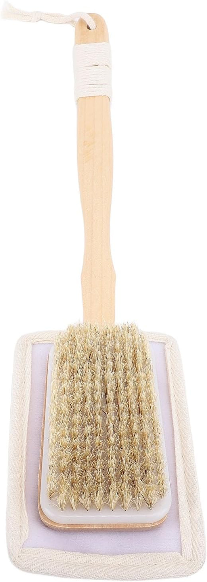 Long Handle Back Loofah Scrubber and Shower Brush with Loofah Bristle - Soft Exfoliator for Full Body Cleaning, Non-Slip Wood Handle, Ideal for Wet or Dry Use