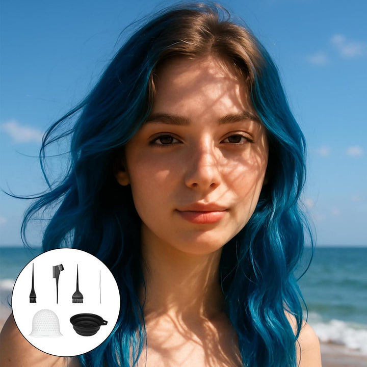 6 PCS Silicone Highlighting Cap and Hook Kit with 3 Brushes, Coloring Hook Needle Dye Bowl, Reusable Hair Highlighting Kit for Color Hair Hairdressing Dyeing Staining Tools for Women Men