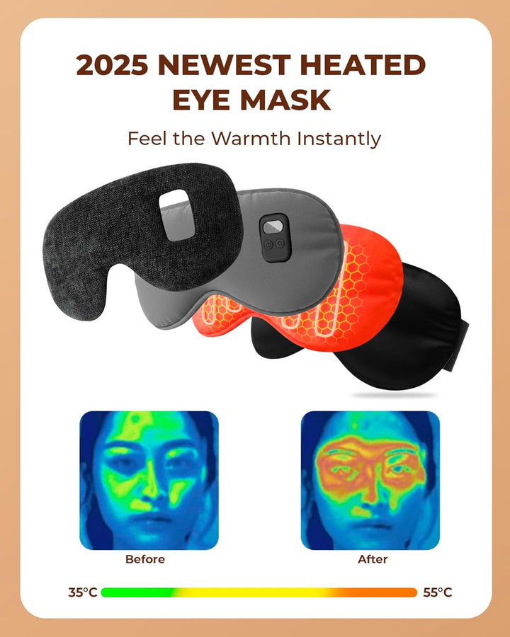 Heated Eye Mask: Cordless Warm Eye Compress - Rechargeable Silk Sleep Mask for Sleep Travel Office - Moist-Warming Mask with Adjustable Heat & Timer Washable Cover, Gift for Women Men Thermal Pillows