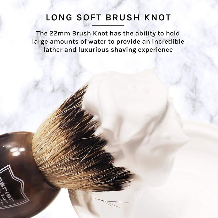 100% Silvertip Badger Bristle Faux Horn Handle Shaving Brush - Brush Stand Included