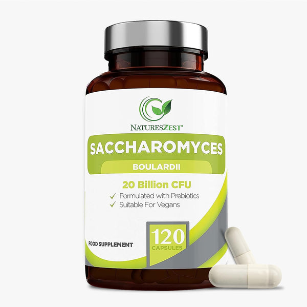 Saccharomyces Boulardii 20 Billion CFU - 120 Capsules | High Strength Prebiotics and Probiotics for Women & Men | Digestion Supplement with Natural Postbiotic Benefits | Vegan | 4 Months Supply