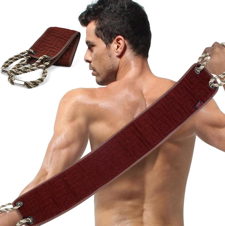 Exfoliating Back Scrubber for Shower, 37 Inches Back Washer with Handles, Soft Shower Bath Scrub for Women and Men, Double-Side Use Exfoliate Washcloth Bath Tool to Scrub Your Body Deeply