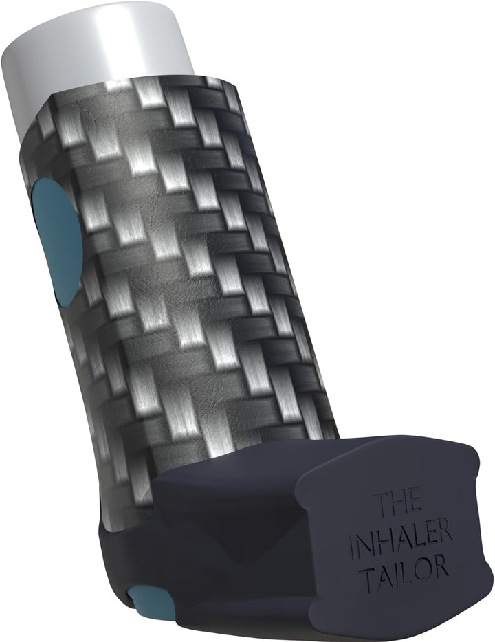 Classic Collection of Inhaler Cases – for Ventolin and Shorter Style Inhalers– Vegan Leather Case for Kids and Adults – Handmade in England (Carbon Fibre, Ventolin Style)