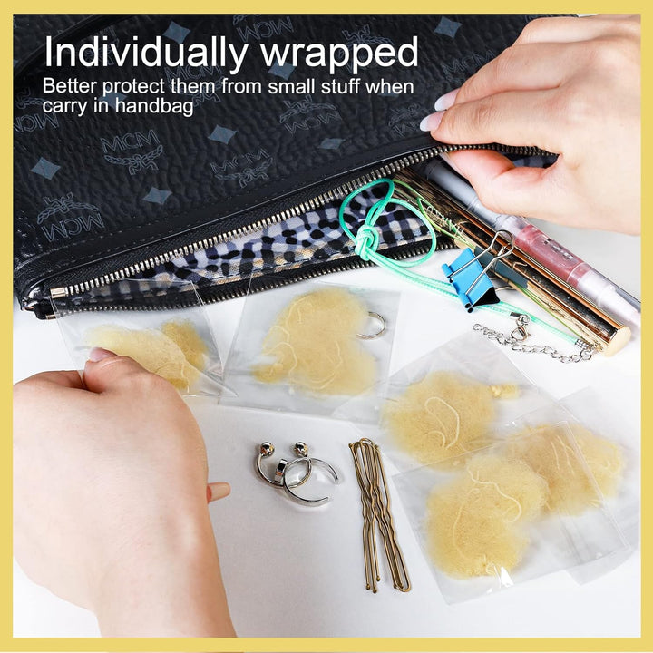 30Pcs Blonde Invisible Hair Nets with 40Pcs Hair Pins & 10Pcs Hair Bands,  Elastic Edge Mesh Hair Nets for Bun in Individual Package, Gold U Shape Bobby Pins for Ballet Dancers Nurse Women