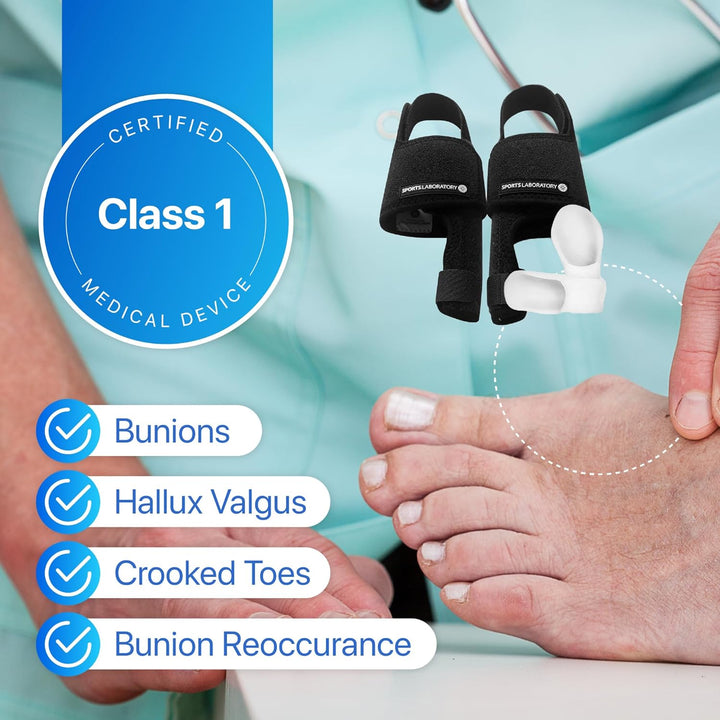 Bunion Corrector for Women and Men | Silicone Toe Separators | Toe Spacers | Toe Straighteners | Set: 2X Bunion Splints, 2X Big Toe Straighteners, 1X Bunion Relief Guide (Black)