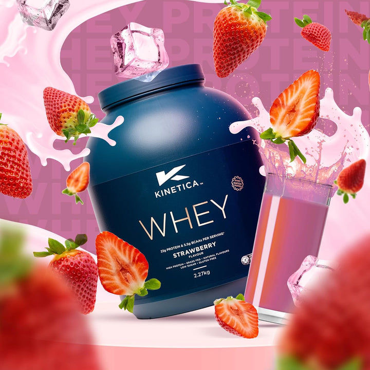 Sports Whey Protein Powder - Strawberry, 2.27 Kg, 76 Servings | 23G Protein, 5.5G BCAA Amino Acid & 4.32G Glutamine | Recovery Shake for Optimum Nutrition | WADA & Informed Sport Approved