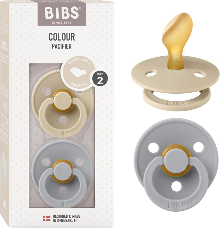 Colour Anatomical Soother 2-Pack, BPA Free Dummy Pacifier, Orthodontic Nipple. Natural Rubber Latex, Made in Denmark. 0-6 Months (Pack of 2), Sand/Iron