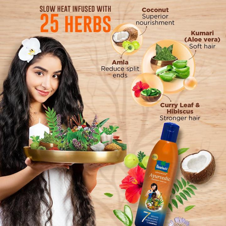 Ayurvedic Coconut Hair Oil | 25 Natural Ingredients to Control Hair Fall | Hair Loss, and 7 Major Hair Problems | Helps in Headache Relief | 190 Ml