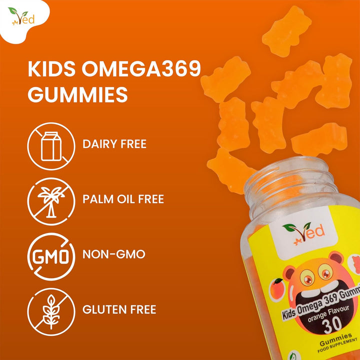 Omega 3 6 9 Gummie Kids,15 Day Supply, Natural Orange Flavour, 30 Chewable Vegan Gummies, Vegetarian Friendly, Energy & Immune System, Kids Omega 3 6 9 Gummies, GMO & Gluten Free.