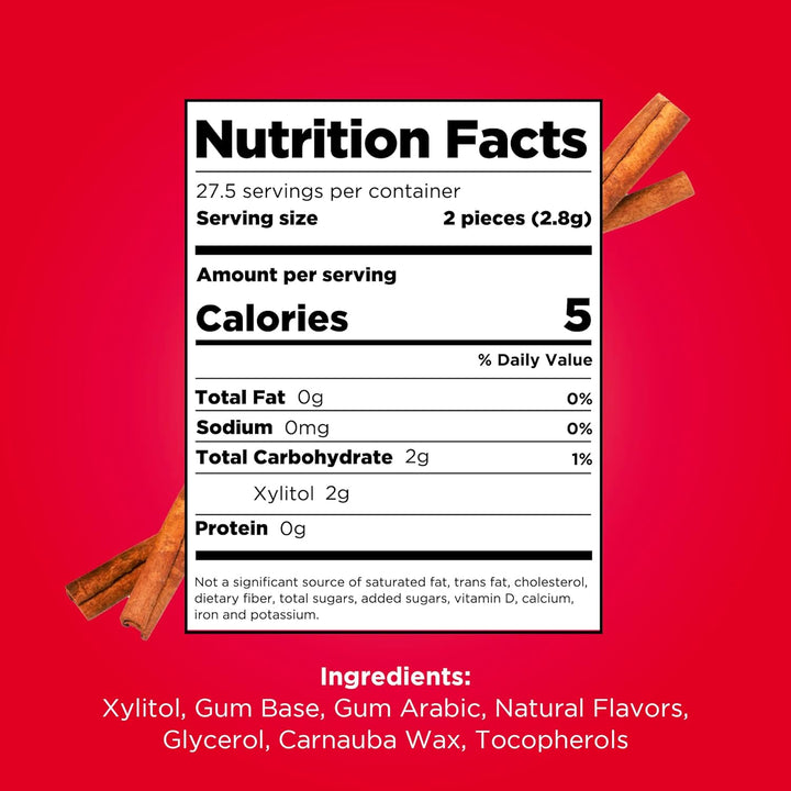 | Sugar Free Chewing Gum | Made with Xylitol | Vegan, Aspartame Free, Gluten Free & Keto Friendly | Natural Cinnamon Flavoured Gum, 55 Pieces (Pack of 3)