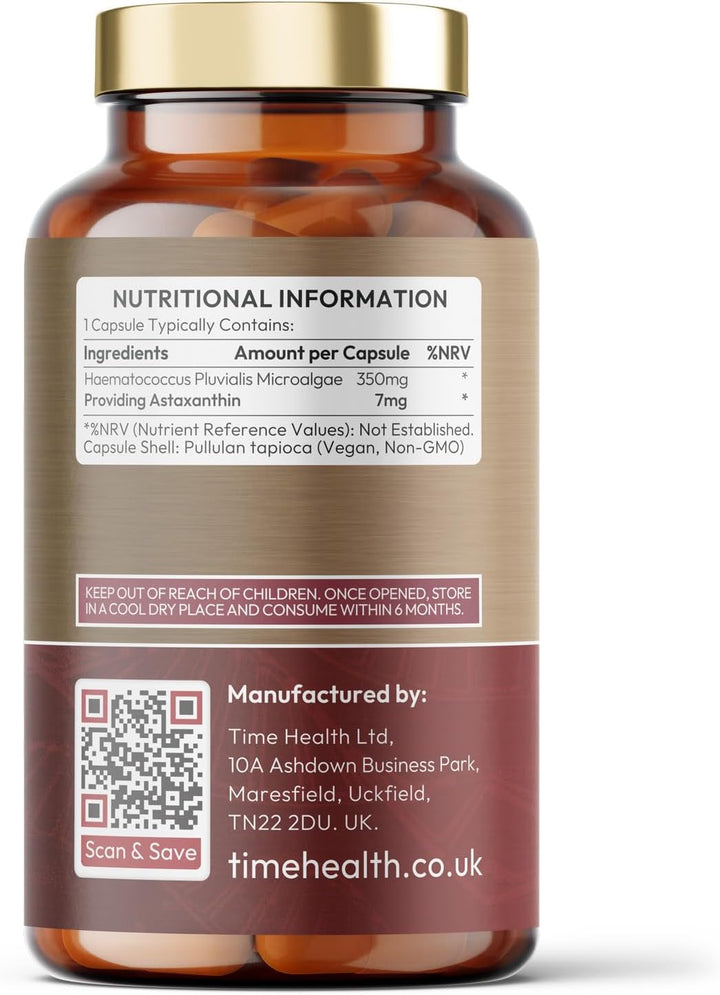 Astaxanthin - 7Mg Optimal Dose - 120 Capsules - Super Antioxidant - Haematococcus Pluvialis - 100% Pure Natural Bioavailable 4 Month Supply - UK Manufactured - Zero Additives