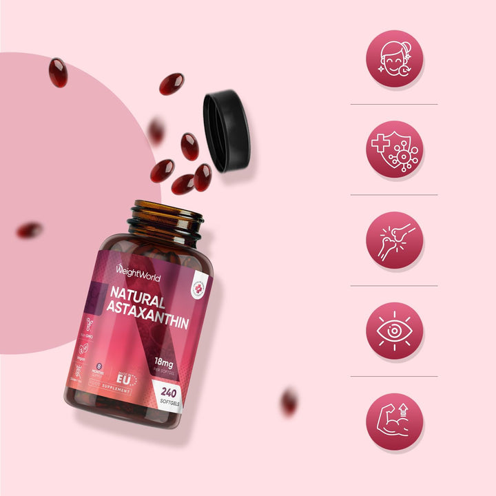 Natural Astaxanthin 18Mg - 240 Softgels - 8 Months Supply - Vegan Astaxanthin Supplements - Sourced from Haematococcus Pluvialis Algae - Non-Gmo & Gmp-Approved - for Both Men & Women