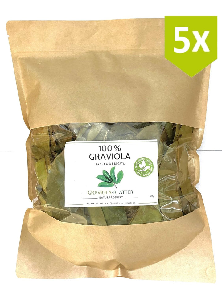 5 X 100 G Premium Soursop Leaves – New Harvest – Natural – without Pesticides – Direct from the Manufacturer