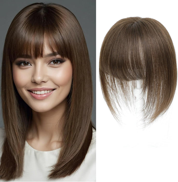 Hair Toppers for Women Human Hair Topper Clip in Fringe Hand-Woven Swiss Base Hair Topper (Ombre Light Brown with Blond Highlight)