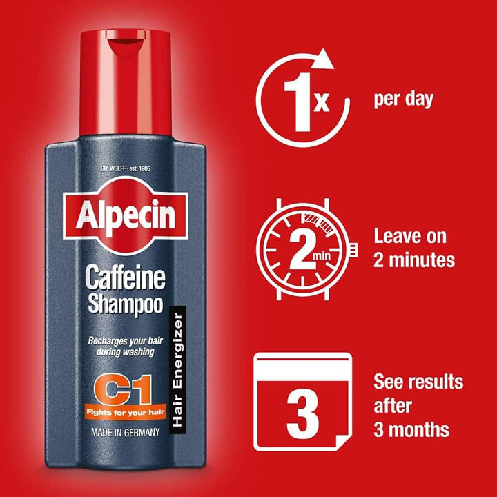 Caffeine Shampoo C1 2X 375Ml | for Stronger and Thicker Hair | Natural Hair Growth Shampoo for Men | Made in Germany