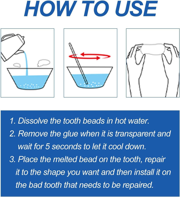 Temporary Tooth Filling Repair Kit,Denture False Teeth Repair Beads for Missing or Broken Tooth,Moldable False Teeth Replacement,Broken Tooth Repair Kit,Teeth Gap Filler,Friendly to User,Multiple Use