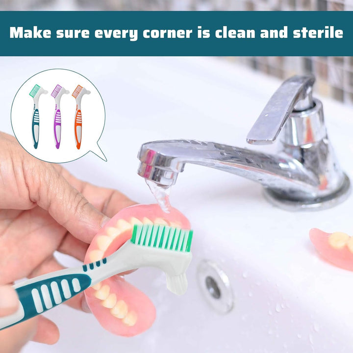 Denture Brush 6Pcs Double Bristle Denture Toothbrush for Cleaning Retainers Retainer Brush (Purple, Green,Orange)