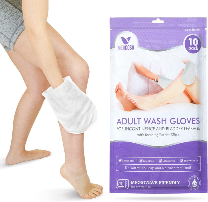 Adult Body Wipes - Wet Wipes for Adults - Intimate Disposable Shower Body Wipe Shaped like a Glove - Unscented Premoistened - Bed Bath Wet Wipe - Pack of 10 Wash Cloths