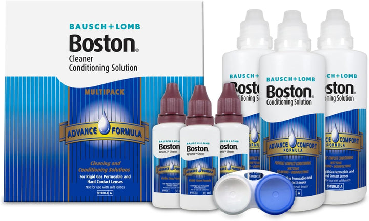 Advance Cleaner Conditioning Solutions Multipack - 3X 30Ml Cleaner, 3X 120Ml Conditioning Solution, Contact Lens Solution for Rigid Gas Permeable & Hard Contact Lenses, 1X Lens Case Included