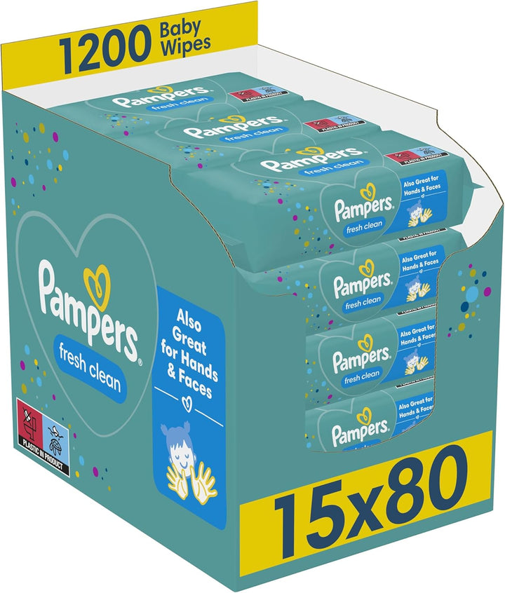 Fresh Clean Baby Wipes 15 Packs of 80 Wipes Equals to 1200 Baby Wet Wipes, Also Great for Hands and Faces