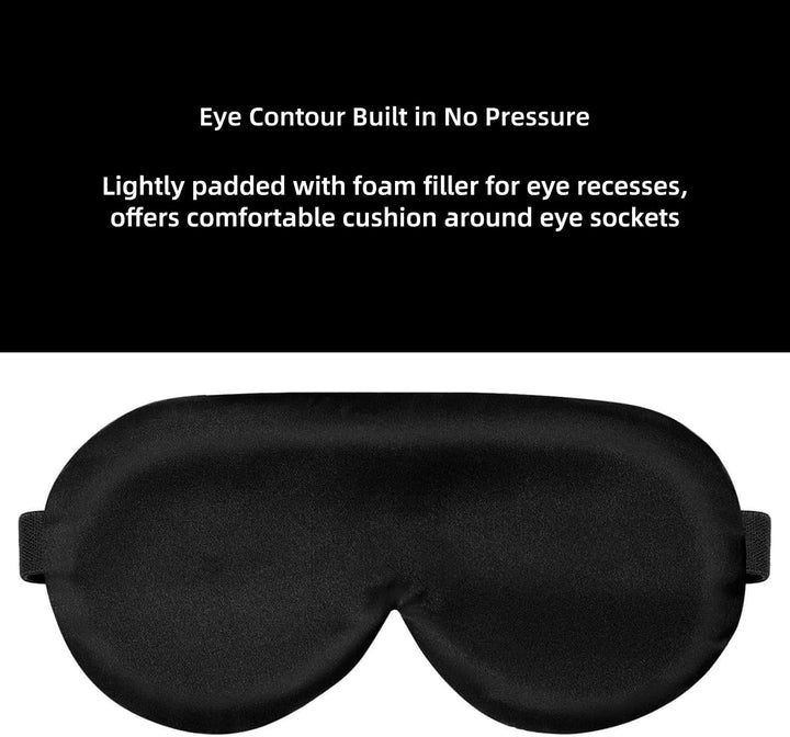 Sleep Mask Silk Cover Eye Contour Built-In No Pressure for Sleeping, Upgrade over Conventional Flat Satin Eye Masks, Machine Washable (Black)