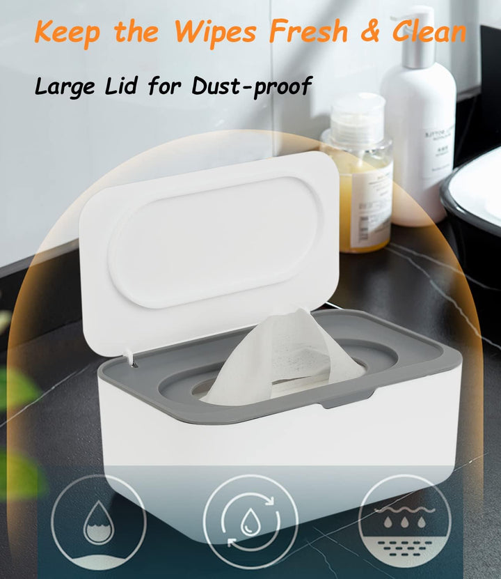 Wipes Dispenser, Wipe Holder for Baby & Adult,  Refillable Wipe Container, Keeps Wipes Fresh, One-Handed Operation. Non-Slip, Easy Open/Close Wipes Pouch Case, Grey