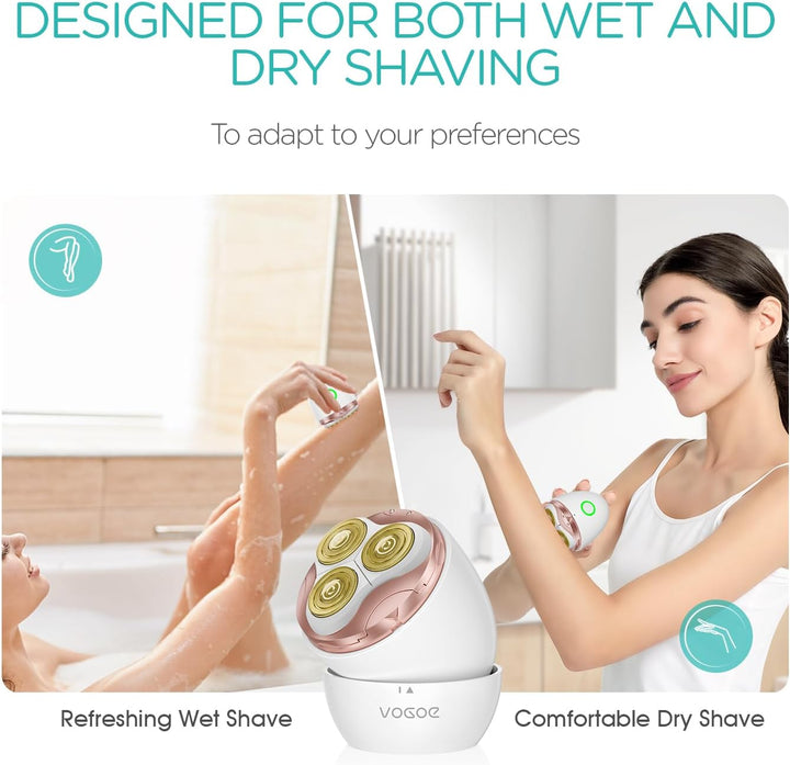 Electric Shaver for Women, Wet and Dry Rotary Razor, Hair Remover for Leg Face Lips Bikini Line, Rechargeable Waterproof and Cordless Trimmer Egg Shape ES300 (Gold)