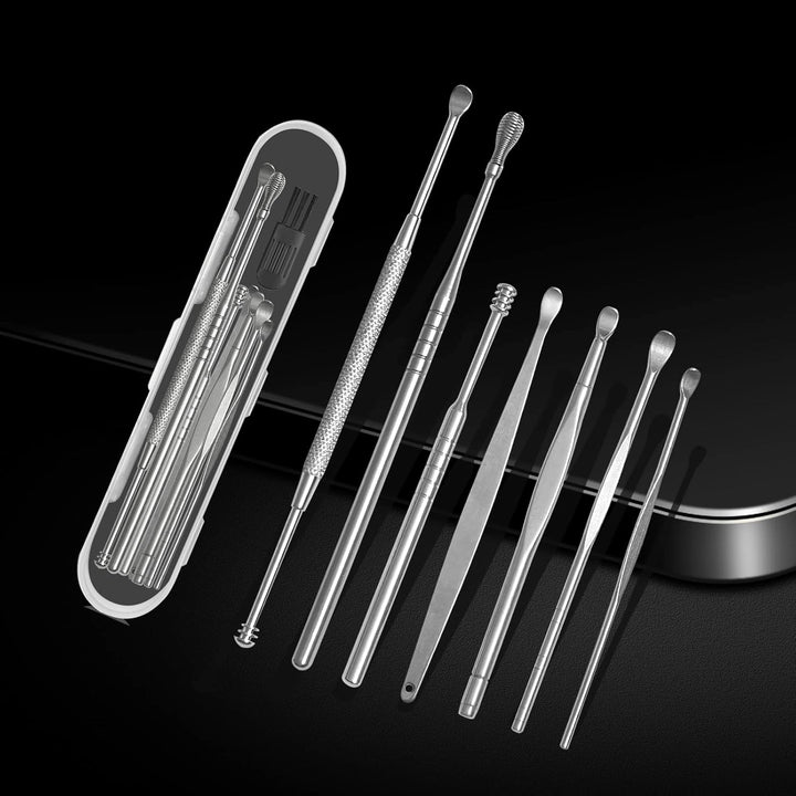 8 Pcs Ear Wax Removal Kit,316L Stainless Steel Earwax Remover Tool,Professional Ear Cleaner Set with Cleaning Brush and Storage Box for Children and Adult(Silver)
