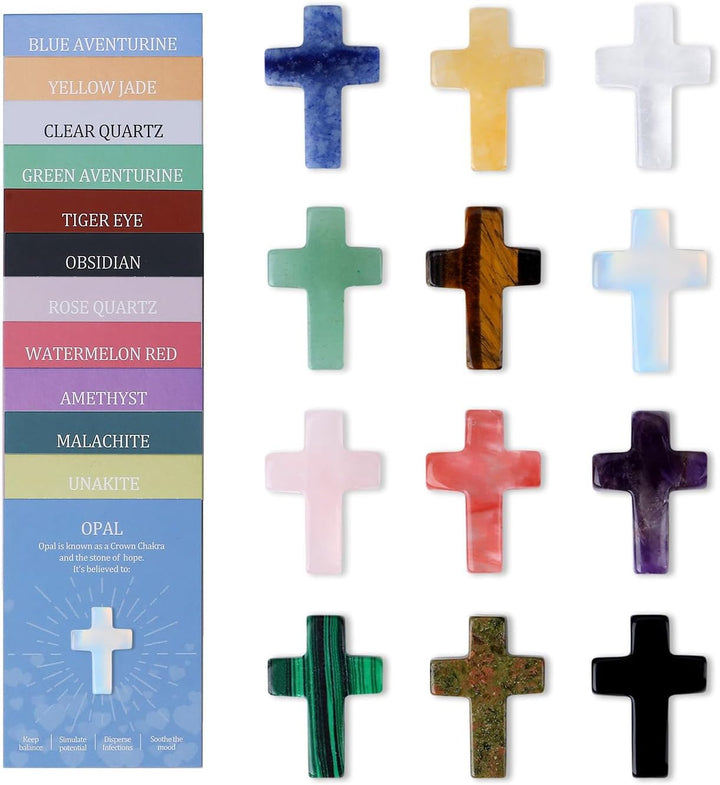 24 Pcs Crystal Gifts for Women Heart Crystals Set Assorted Healing Crystal Stones for Beginners Polished Pocket Stone Spiritual Gifts for Women（12Pcs Crystals ＆ 12Pcs Cards）