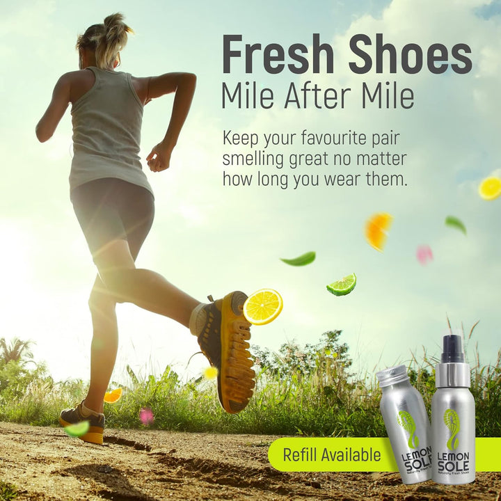 Natural Shoe Freshener & Deodoriser with 6 Powerful Essential Oils for Long-Term Odour Control, Great for Sports, Fresh Lemon Scent. Lemon Fresh Shoes Every Day.