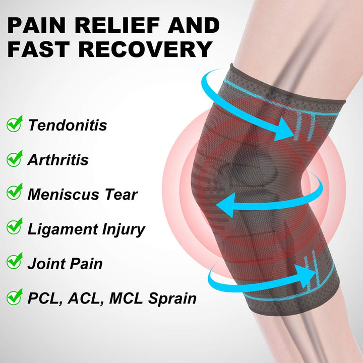 Knee Support, Breathable Anti-Slip Knee Compression Sleeve for Men & Women, Knee Support Brace for Joint Pain Relief, Arthritis, Recovery, Running, Basketball, Walking, Sports (Single Wrap)