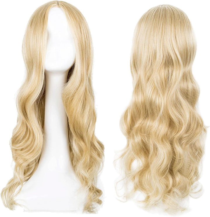 27'' Long Blonde Wave Wig for Women, Curly Synthetic Hair for Cosplay Party, Daily Use