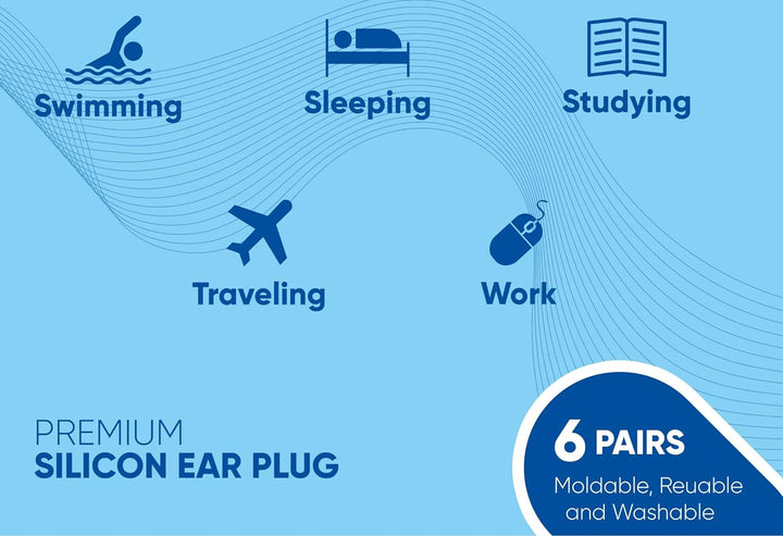 Silicone Ear Plugs for Sleeping Re-Usable Waterproof Noise Cancelling Premium Moldable Ear Plugs for Sleeping, Travelling, Studying Noise Reduction