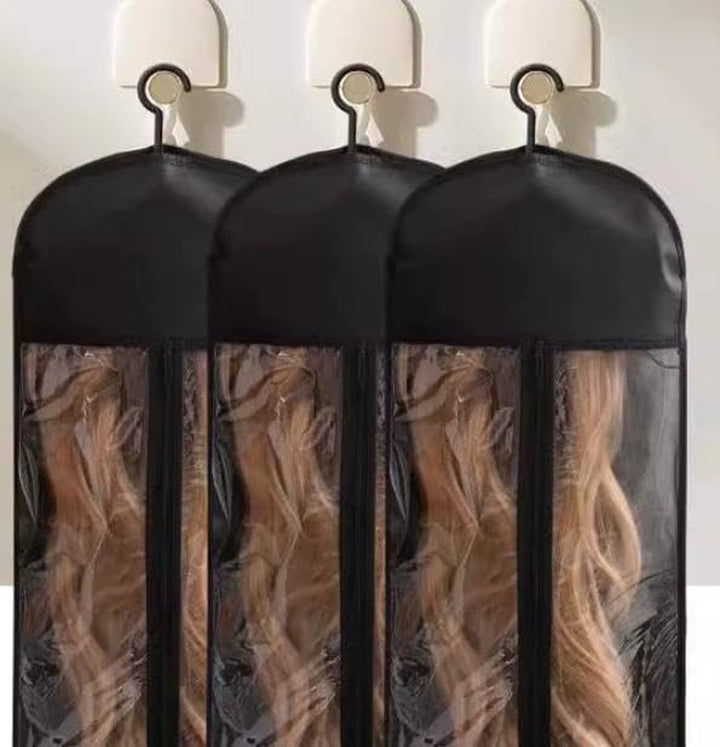 4-Pack Wig Storage Bags with Hanger (2 Large 31.5In +2 Medium 23.6In) Dual Size Transparent Window Organizer, Dustproof for Multiple Wigs & Extensions