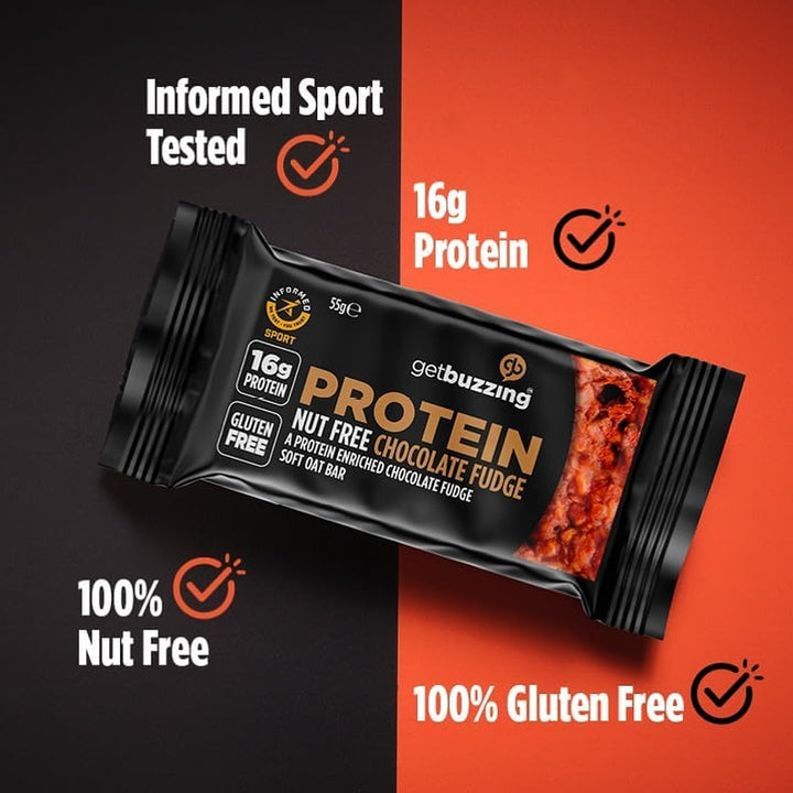 High Protein Nut Free Flapjack- Chocolate Fudge 55G - Healthy Snack Bars - Gym, Running, Cycling - Pure Protein Made in the UK - Pack of 12 Bars