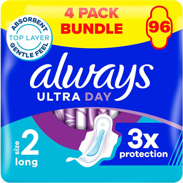 Ultra Sanitary Towels Long (Size 2) Wings X 24 Pads, Super Absorbent and Ultra Thin, for Menstrual Periods 24 X 4