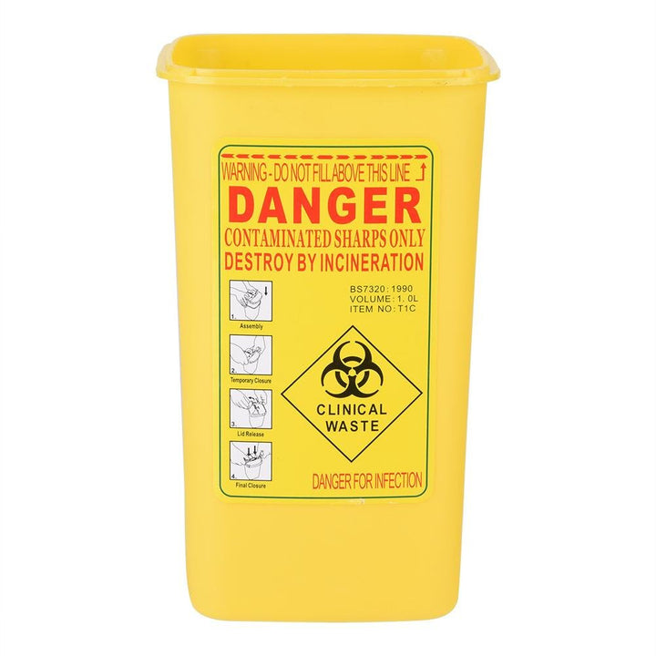 Sharps Bin -  Biohazard Needle Container Disposable Tattoo Medical Plastic Box 1 Litre (Color : Yellow)