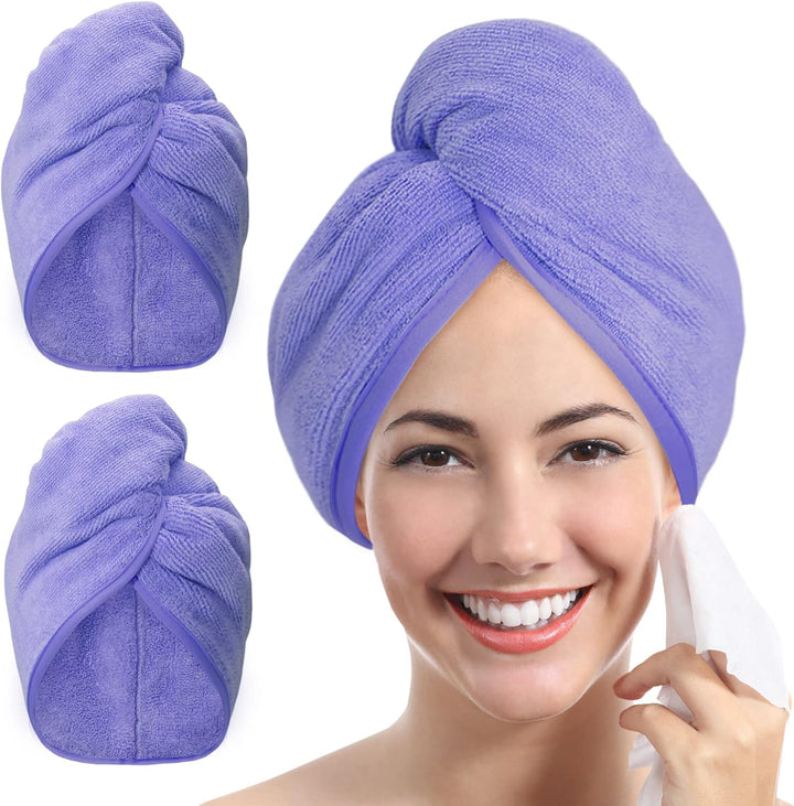 Microfibre Hair Towel Wrap: 2Pack Hair Turban Super Absorbent Rapid Drying Microfiber Towel for Women Curly Long Wet Plopping Hair Girls Head Towelling Large Anti-Frizz (Haze Blue)
