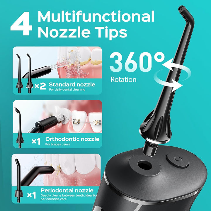 Water Flosser for Teeth Cordless: 4 Modes & 20 Levels - Portable Irrigador Dental for Health - Conscious Sensitive Users Gums - Travel Home Use with 4 Jet Tips
