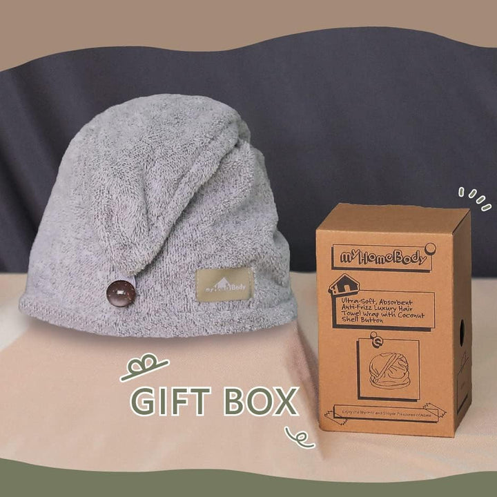 Hair Towel Wrap, Luxury Rapid-Dry Hair-Drying Turban, Ultra Soft and Quick Drying Absorbent Charcoal Fiber, with Coconut Shell Button - Gray